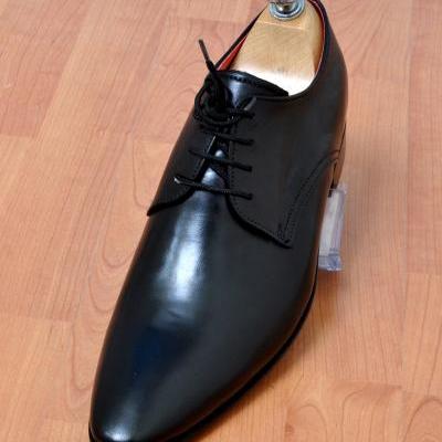 New Handmade mens black laceup plain Derby leather shoes, Mens fashion leather