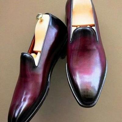 New Handmade Ox Blood Patina Loafers for Men Custom Made Shoes for Men