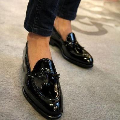 NEW Handmade Men's black tassel loafers, summer fringed casual men's leather 