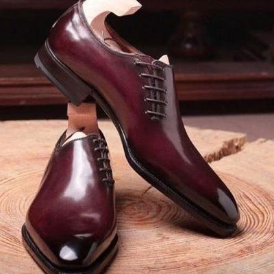 New Maroon Plain Pointed Toe Oxford Party Wear Magnificiant Leather Lace Up Shoe