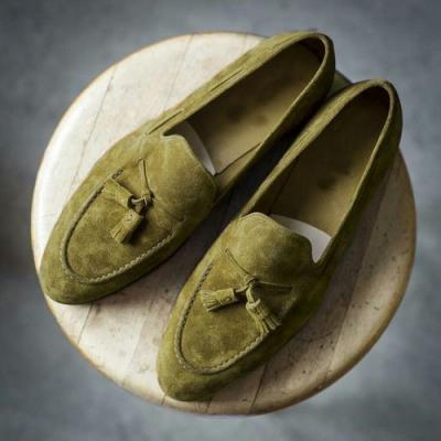 Mens Olive Green Suede Formal Tassels Loafer Slips On Moccasin Shoes