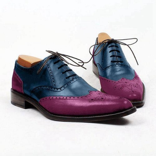 New Handmade Men's Leather Romantic Blue And Purple Shoes, Men Formal ...