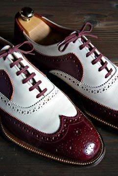 NEW Handmade Men White Burgundy Leather Wing Tip Shoes, Men Lace Up Formal New S