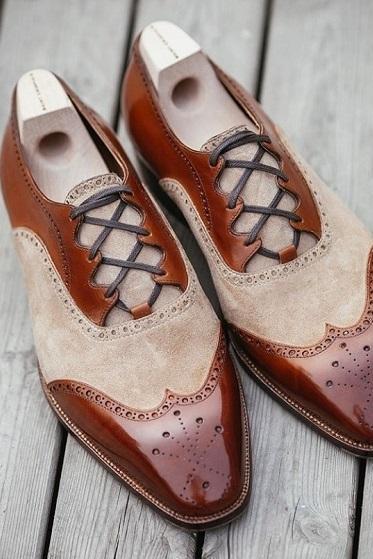 New Handmade Men's Formal Shoes, Men's Tan Brown Leather & Suede WinTip Formal S