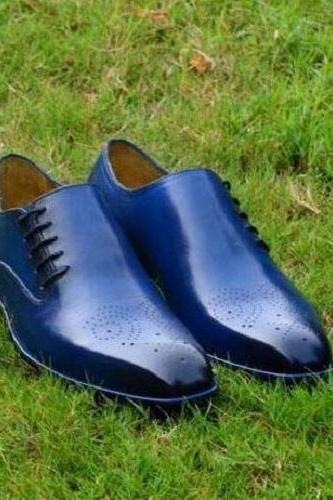 New Handmade Men Whole Cut Blue Shoes, Oxford shoes for men, Leather shoes