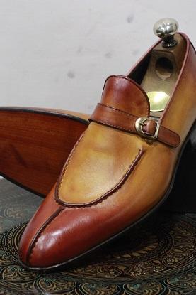 New Men's Handmade Leather Shoes Two Tone Tan Brown Leather Loafer Slip On Dress & Moccasin Shoes