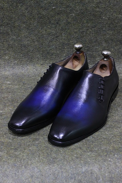 Men's Handmade Formal Leather Shoes Two Tone Blue Leather Side Lace Stylish Dress & Casual Wear Boots