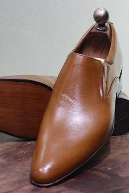 Men's New Handmade Formal Leather Shoes Tan Leather Loafers Stylish Slip On Dress & Casual Wear Shoes
