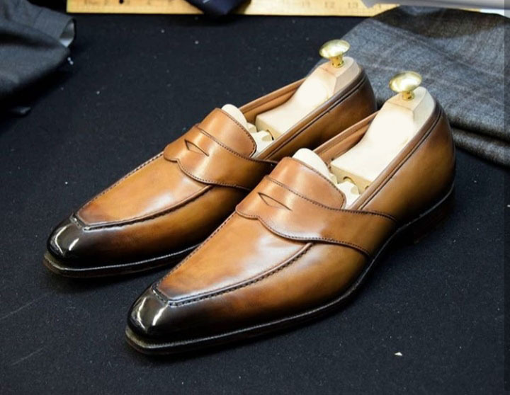 New Men's Handmade Tan Black Color Shoes, Men's Leather Slip On Loafer ...