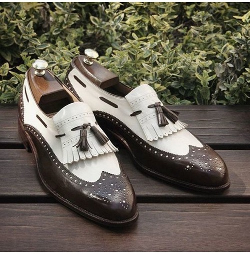 NEW Handmade White Brown Shoes, Men's Leather Lace Up Spectator Wingtip ...