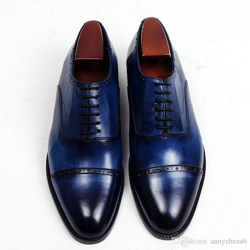 NEW Handmade Men's Blue Leather Shoes, Men's Cap Toe Lace Up Formal ...