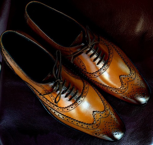 Handmade Mens Tan Color Wing Tip Shoes, Men Brogue Formal Shoes, Men ...