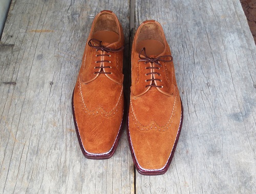 New Handmade Men's Wing Tip Shoes, Tan Brown Suede Wing Tip Lace Up ...