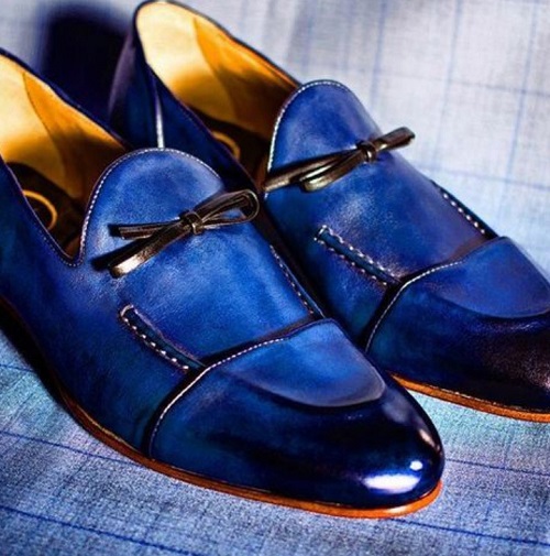 New Handmade Men Blue Leather Customize Loafer Shoes on Luulla
